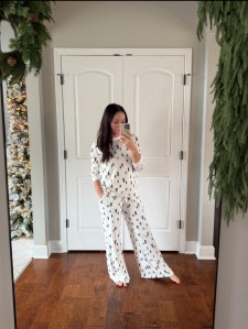 Joyspun Women’s Hacci Knit Tree Print Sleep Top with Long Sleeves